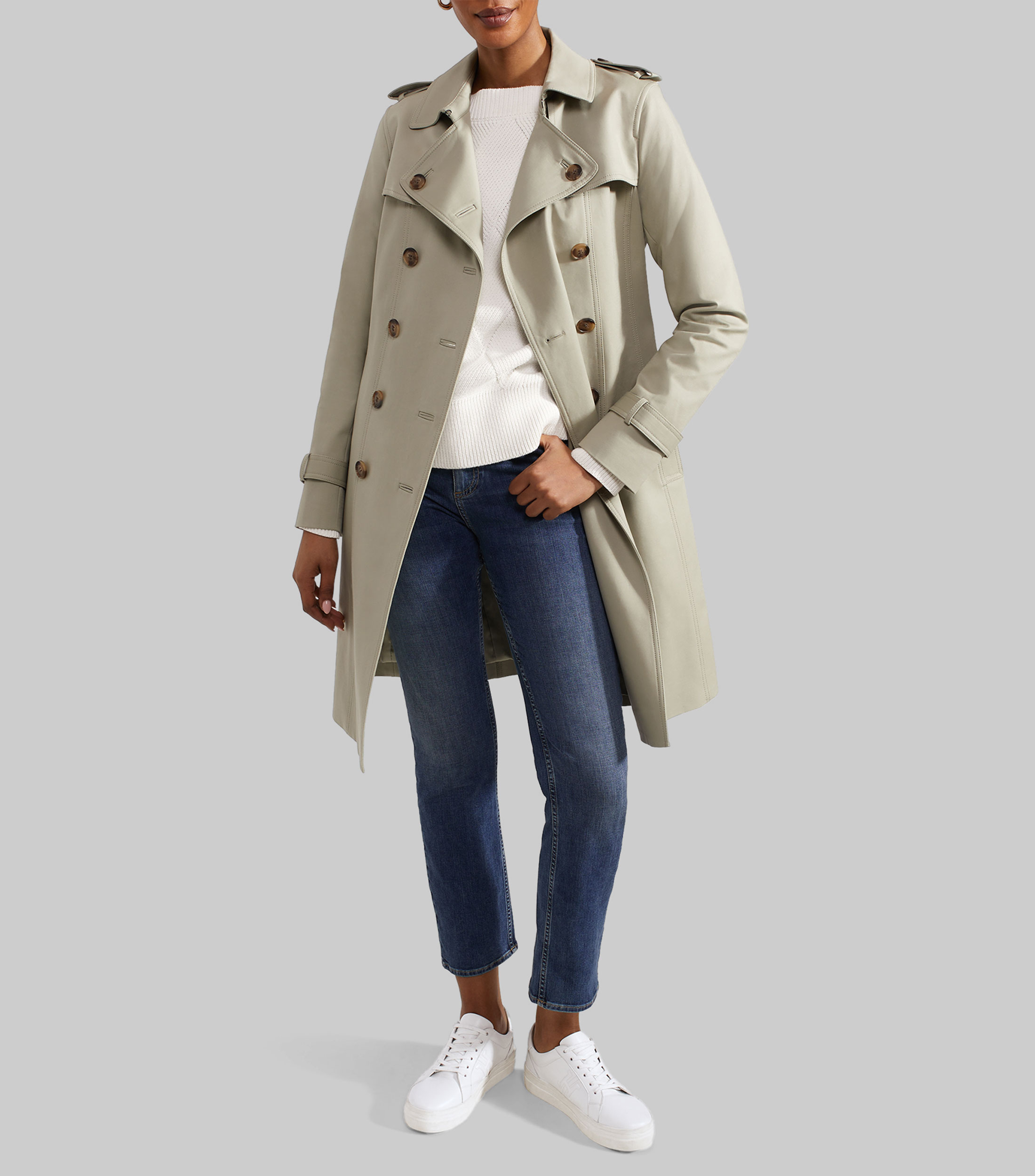 Gabardina larga con botonadura Mujer